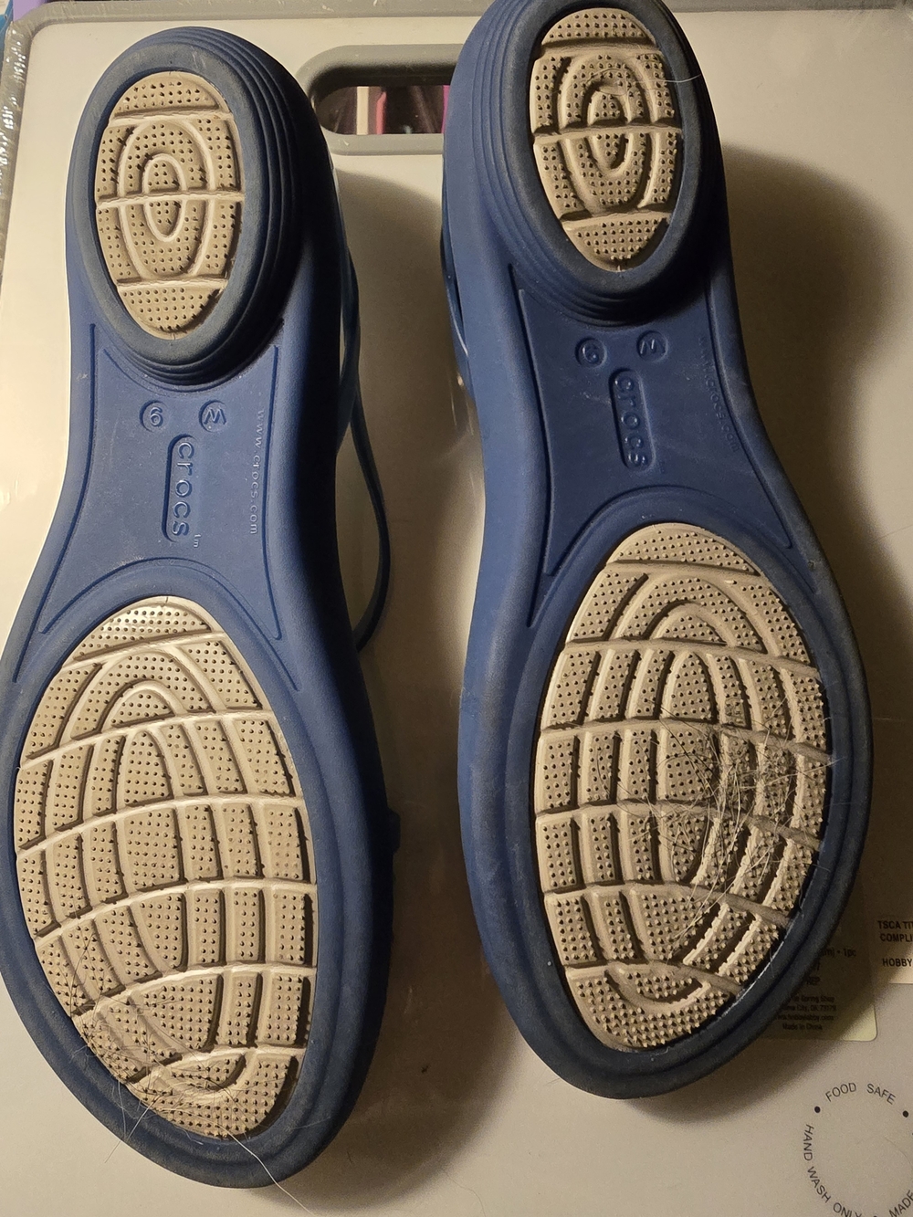 CROCS Navy Slingback Sandals with Purple and Green Straps - Picture 3 of 5
